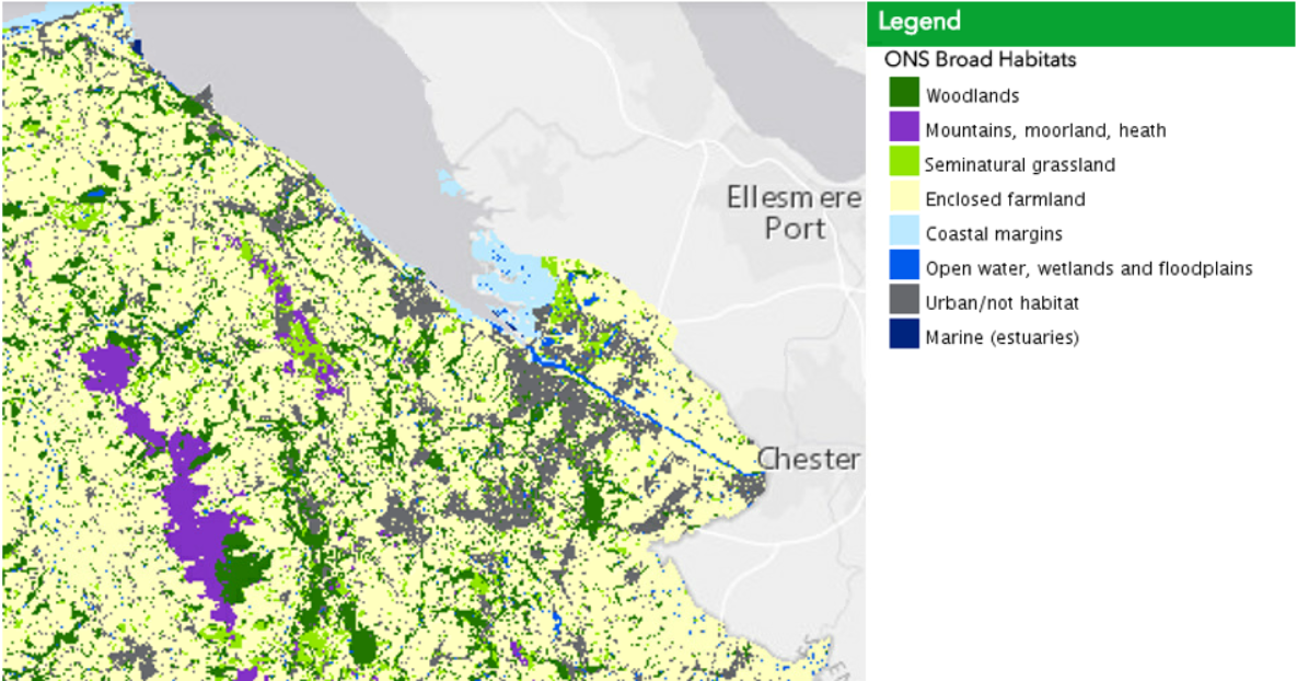 Map and legend for distruibtuion on habitats in Flintshire