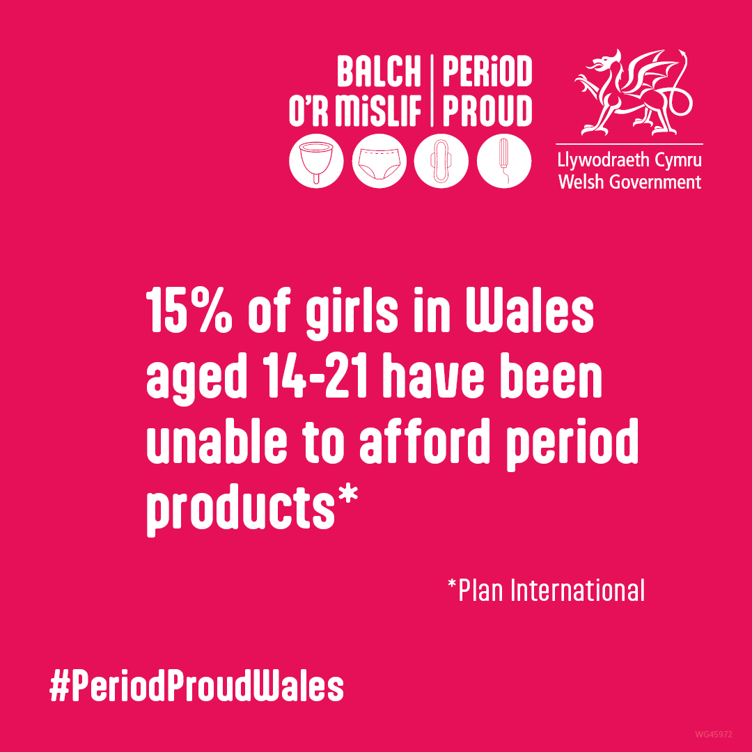 15% of girls in Wales aged 14-21 have been unable to afford period products* *Plan International